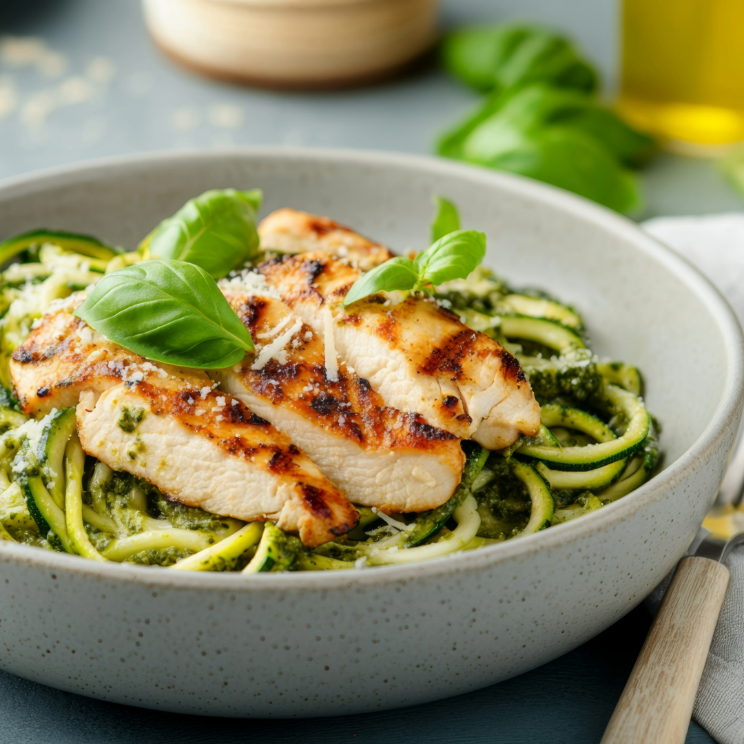 Zucchini Noodles with Pesto and Chicken