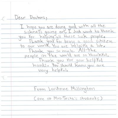 Letter to Aultman Doctors from Student
