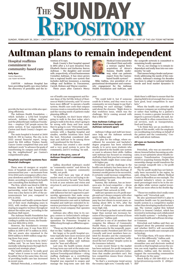 Repository Article - Aultman Plans to Remain Independent