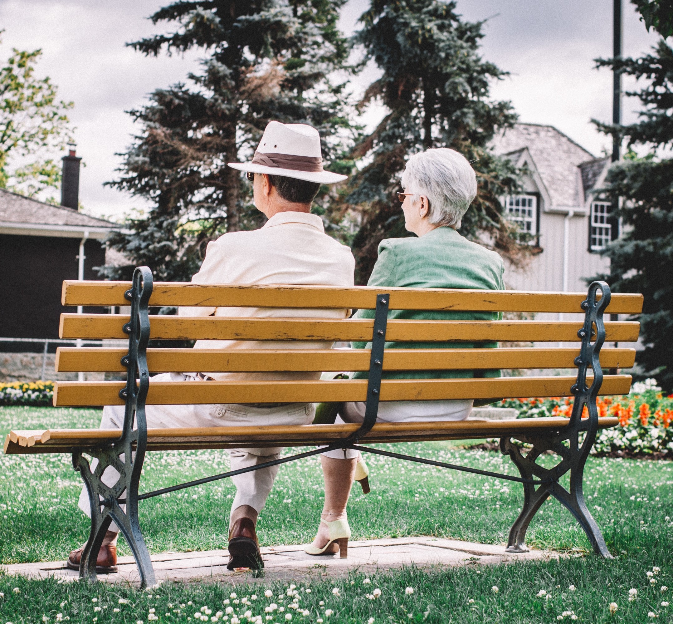 Senior couple sitting on bench